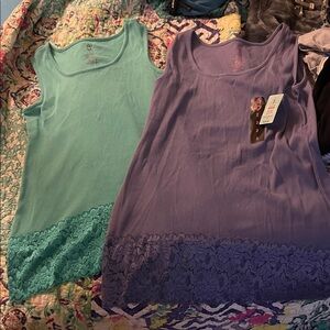 Women's Sleeveless Lace Trim Tops - Blue and Purple